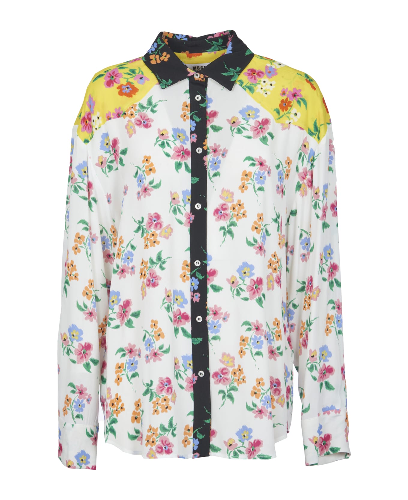 MSGM Floral Printed Round Hem Shirt MSGM - WHITE シャツ