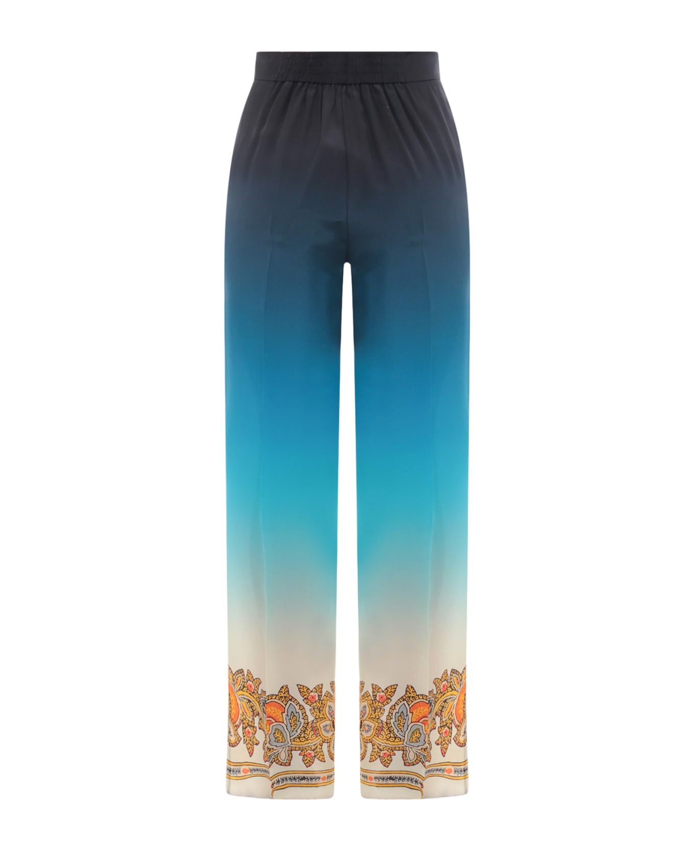 Etro Blue Palazzo Trousers In Shaded Crepe De Chine With Paisley Patterns - Blue ボトムス
