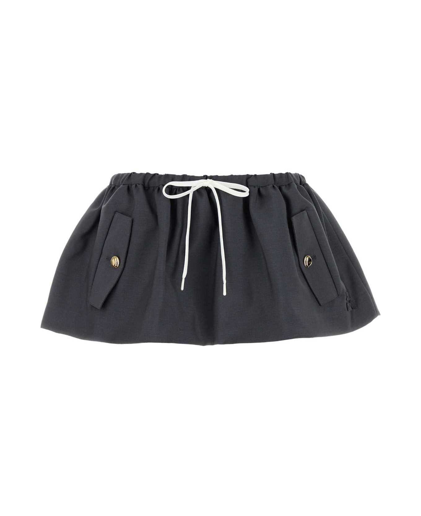 Miu Miu Dark Grey Mohair Blend Mini Skirt - EMATITE
