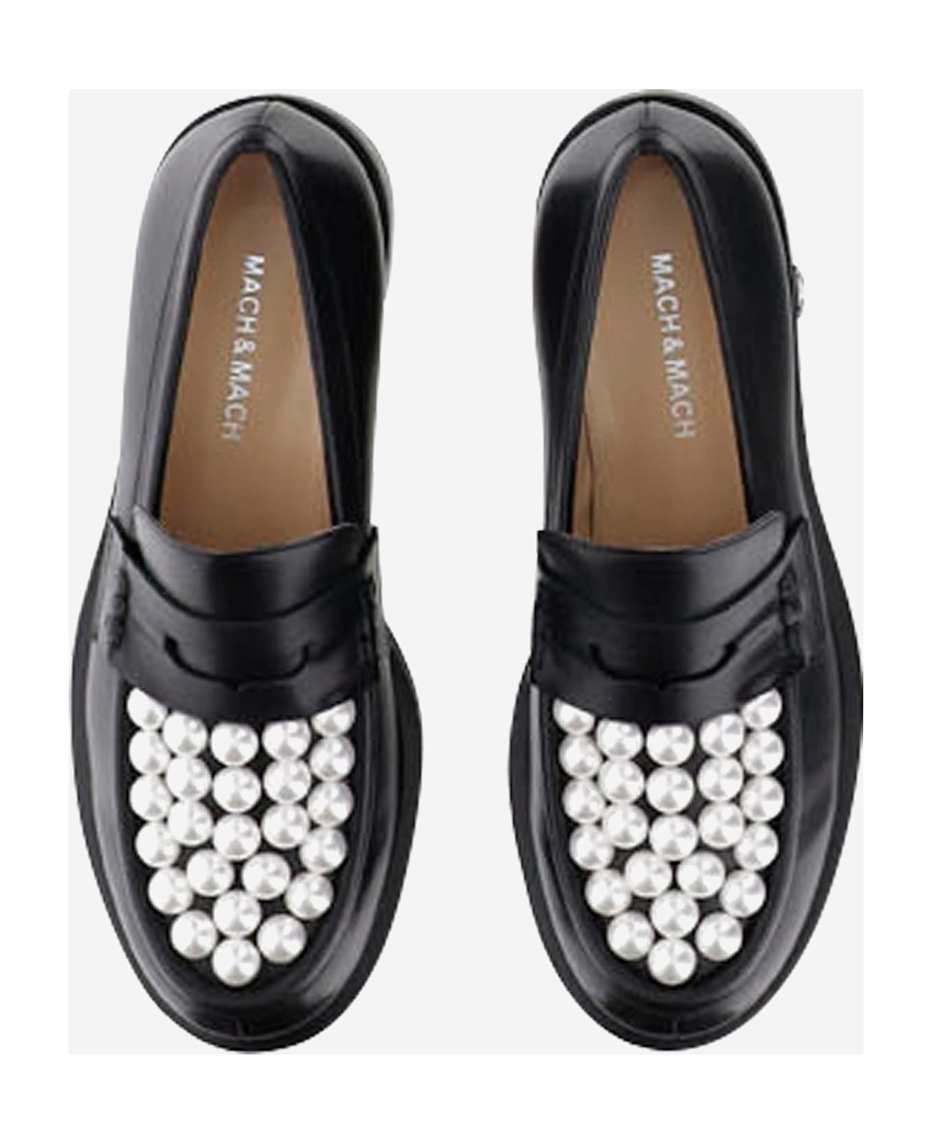 Mach & Mach Leather Loafers With Pearls - Black