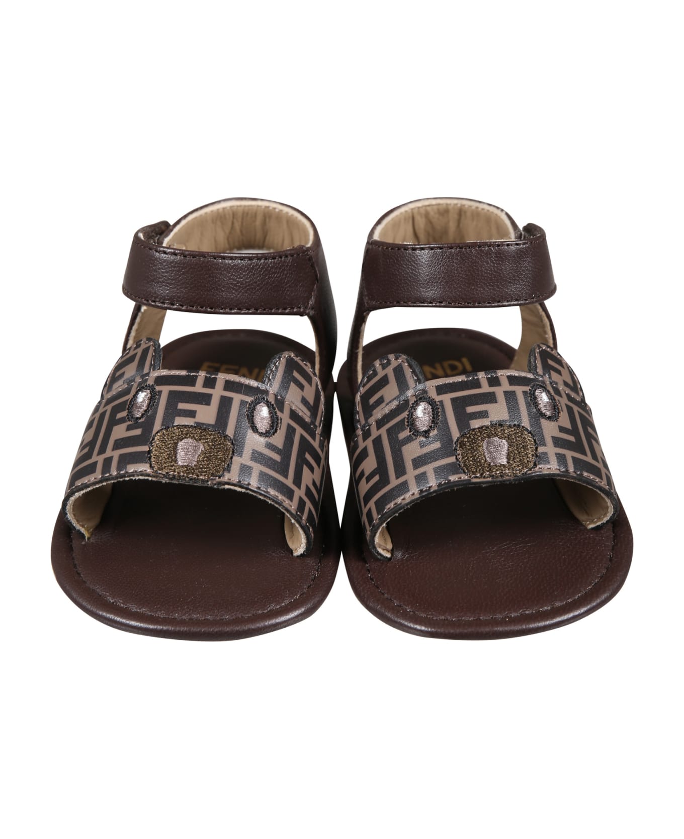 Fendi Brown Sandals For Baby Kids With Double Ff - Brown シューズ