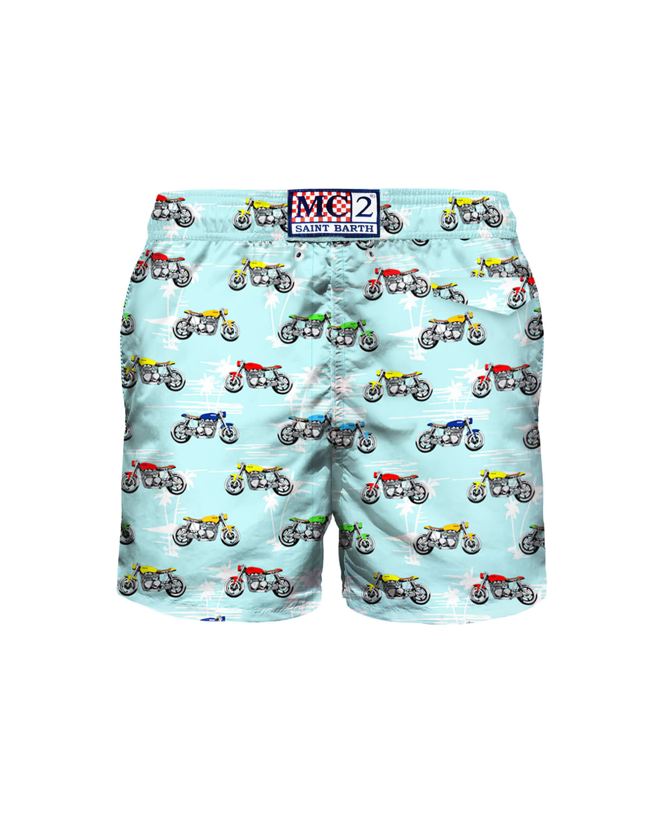 MC2 Saint Barth Light Fabric Swim Shorts Motorbike Print - GREEN