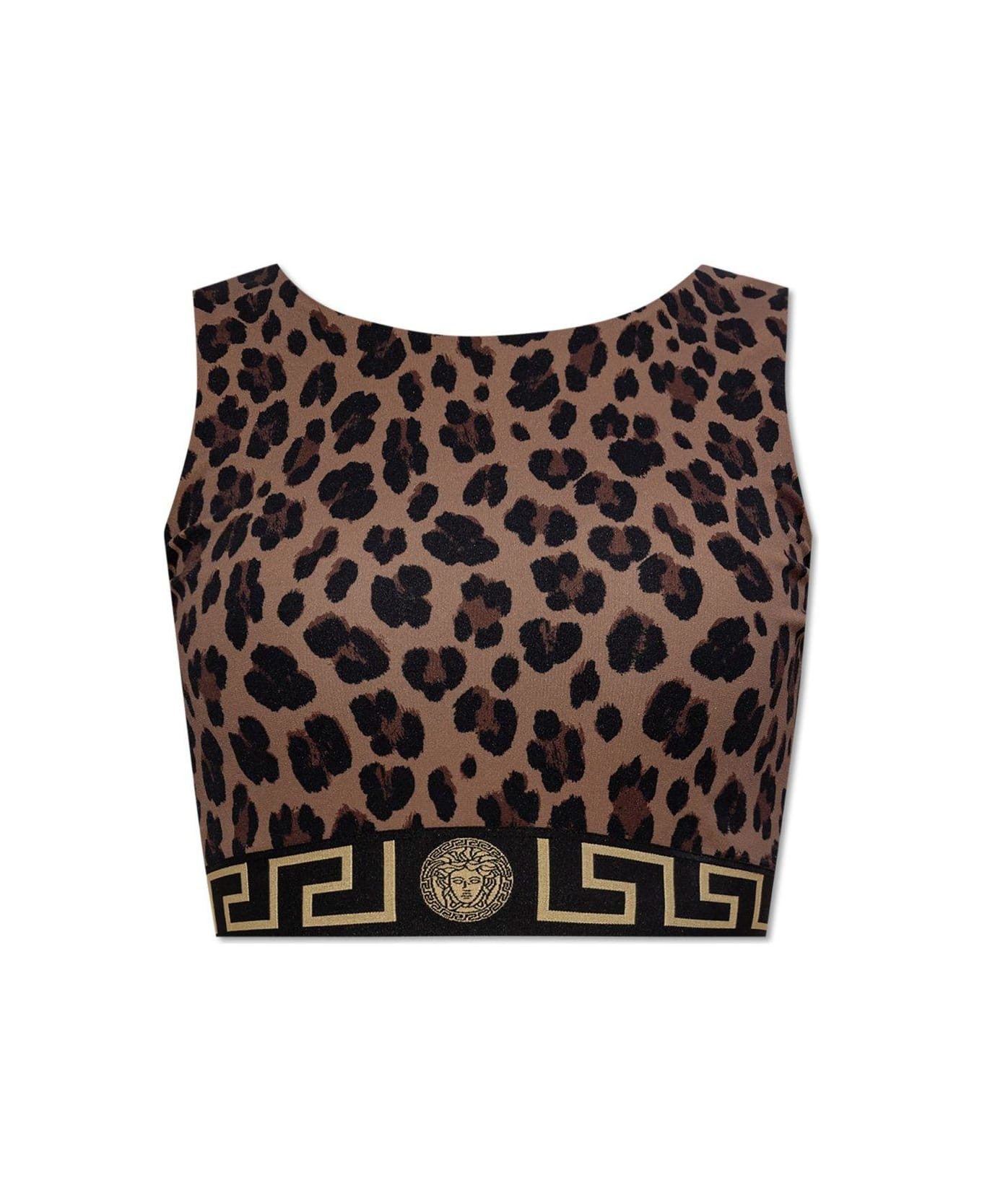 Versace Greca-border Sleeveless Sport Bra - CHESTNUT-GOLD