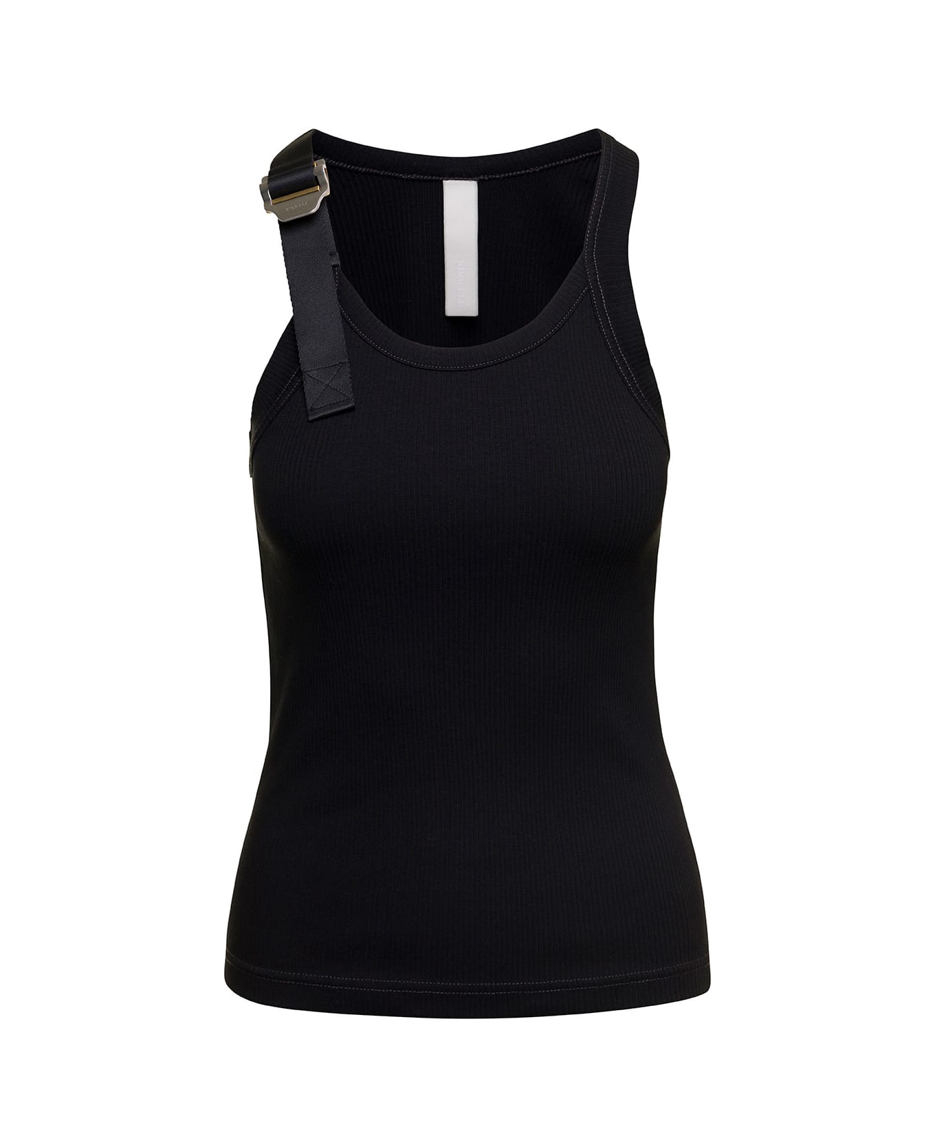 Dion Lee Black Ribbed Tank Top With Branded Buckle Detail In Stretch Cotton Woman - Black