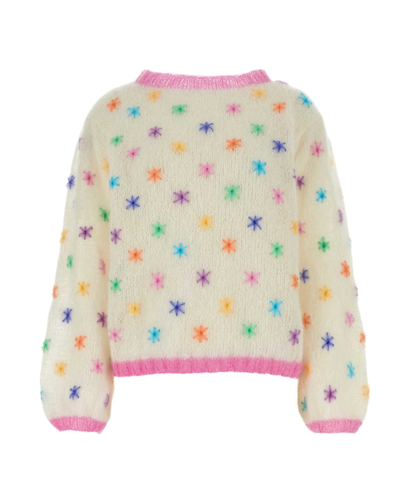 Rose Carmine Embroidered Stretch Mohair Blend Sweater - MULTICOLORE
