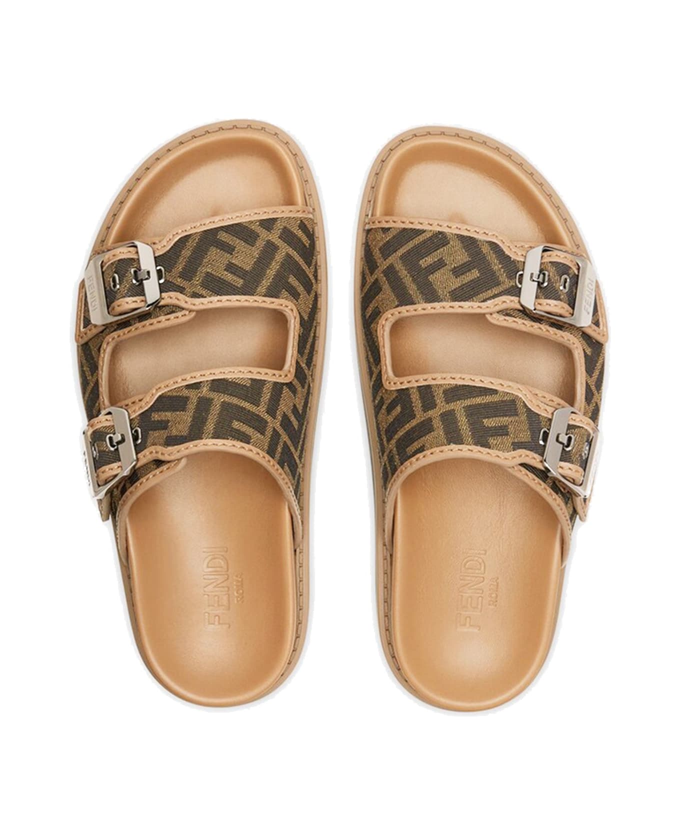 Fendi Ff Flat Sandals - Brown