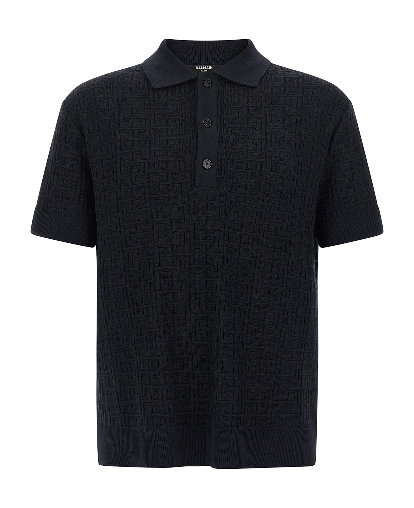 Balmain 'monogram' Knit Polo Shirt - Blue