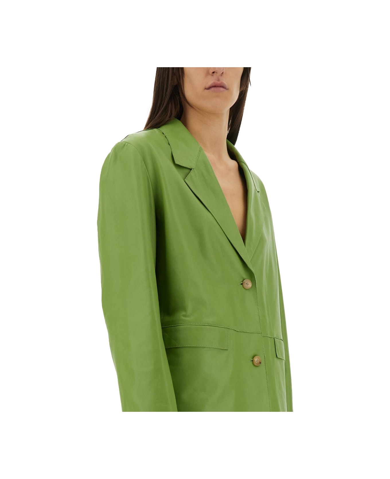 Alysi Oversized Leather Blazer - GREEN