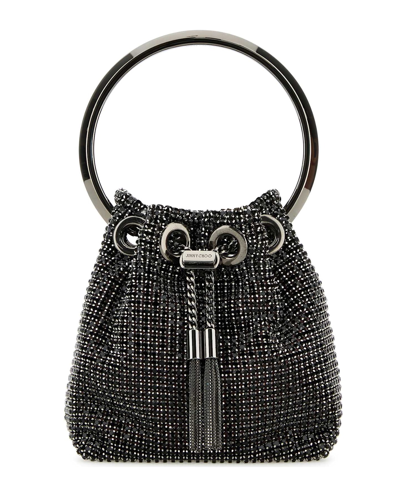 Jimmy Choo Embellished Fabric Micro Bon Bon Bucket Bag - BLACK