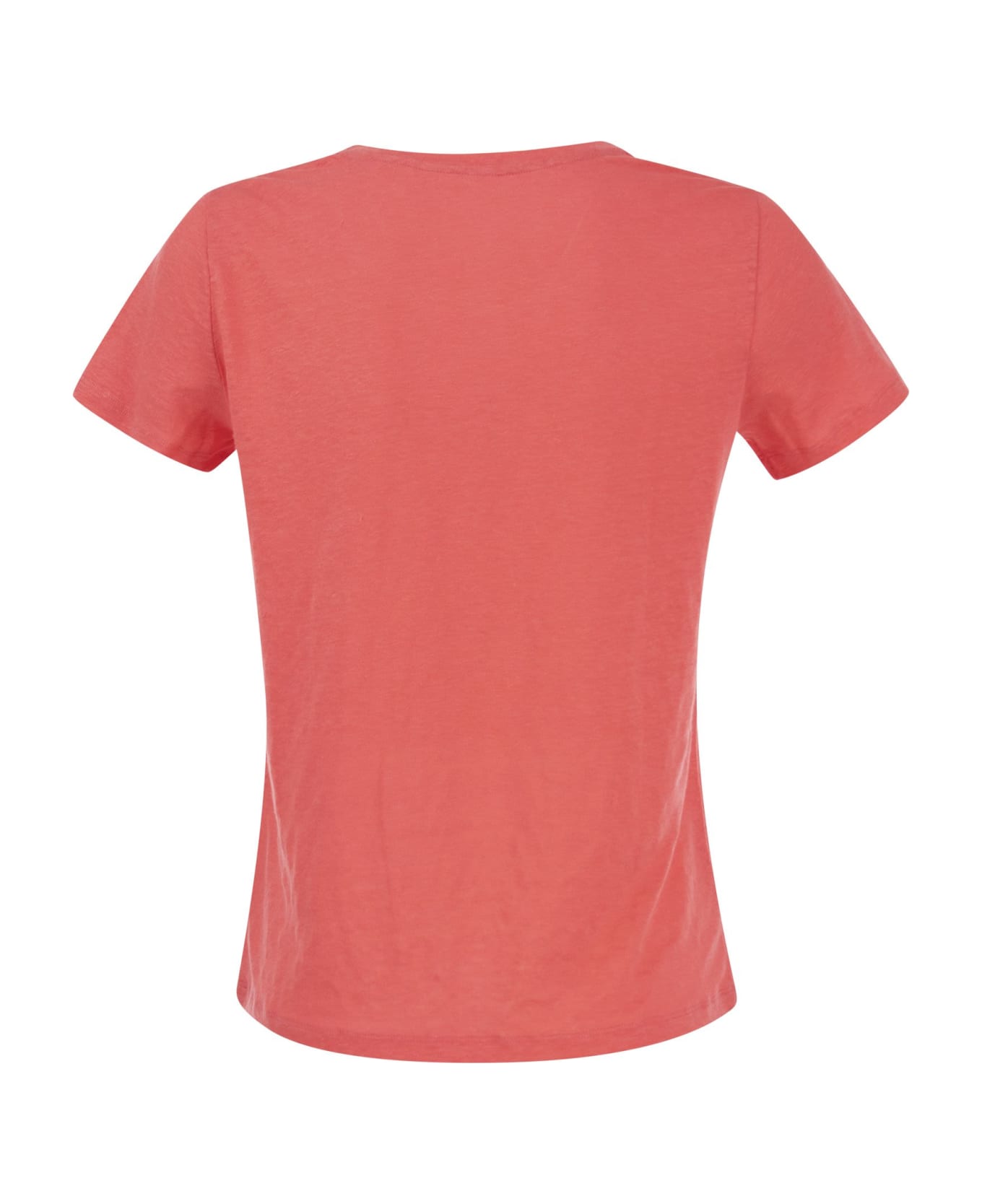 Majestic Filatures Crew-neck T-shirt In Linen And Short Sleeve - Coral