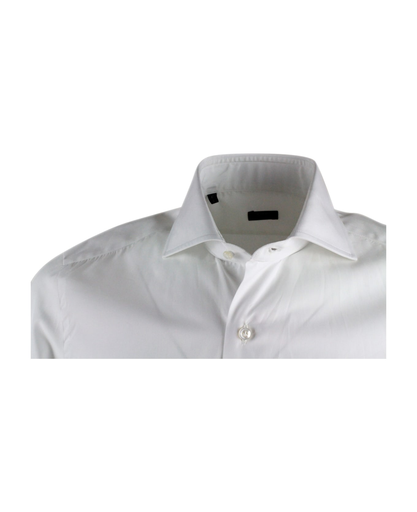 Barba Napoli Slim Fit Shirt In Fine Stretch Cotton, Italian Collar, Hand-stitched Black Label And Mother-of-pearl Buttons - White