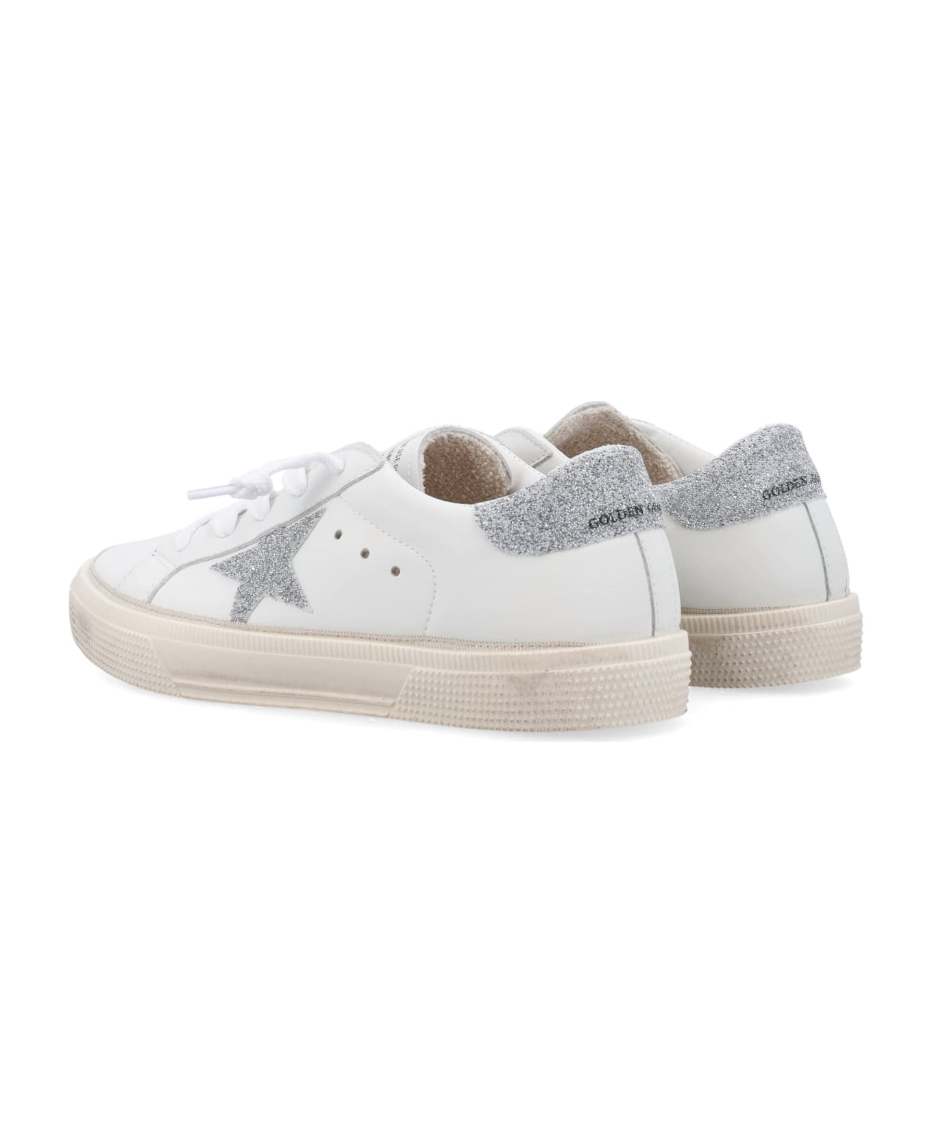 Golden Goose May Leather Sneakers - WHITE/SILVER