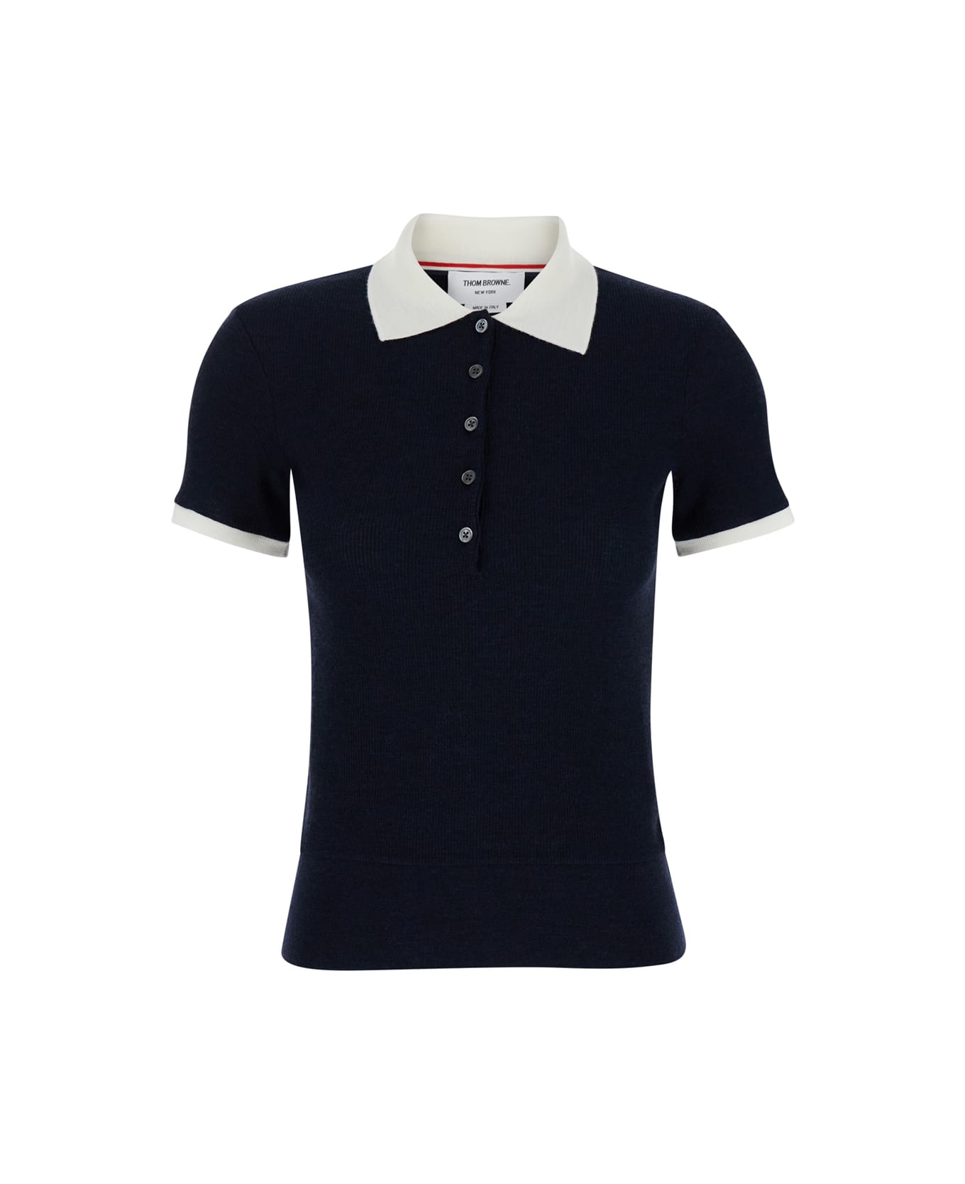 Thom Browne Blue Fitted Polo Shirt With Contrasting Collar In Wool Woman - Blu