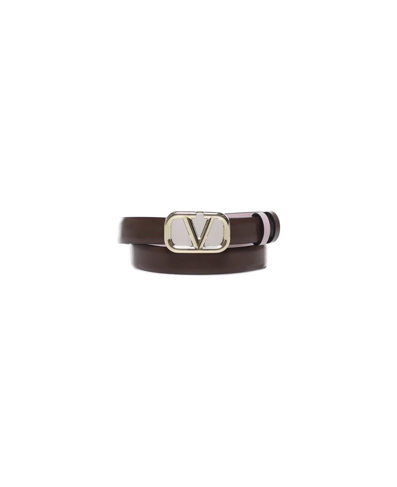 Valentino Garavani Reversible Vlogo Signature Belt - Cacao/water lilac