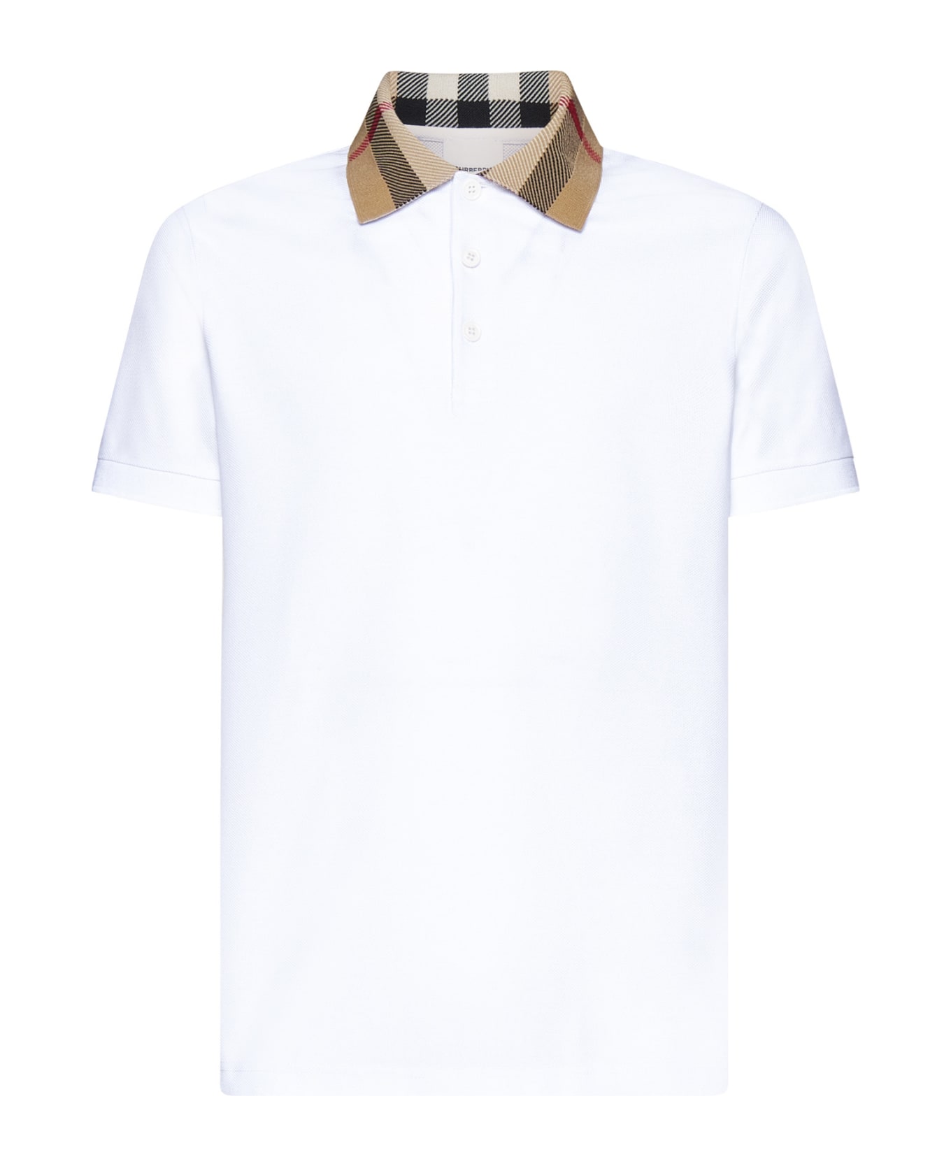 Burberry Check Collar Cotton Polo - White