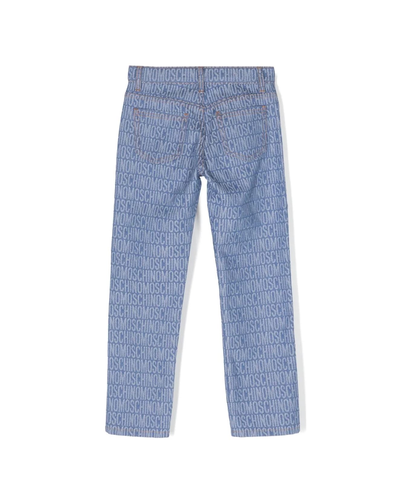 Moschino Blue Straight Leg Jeans With All-over Logo - Blue