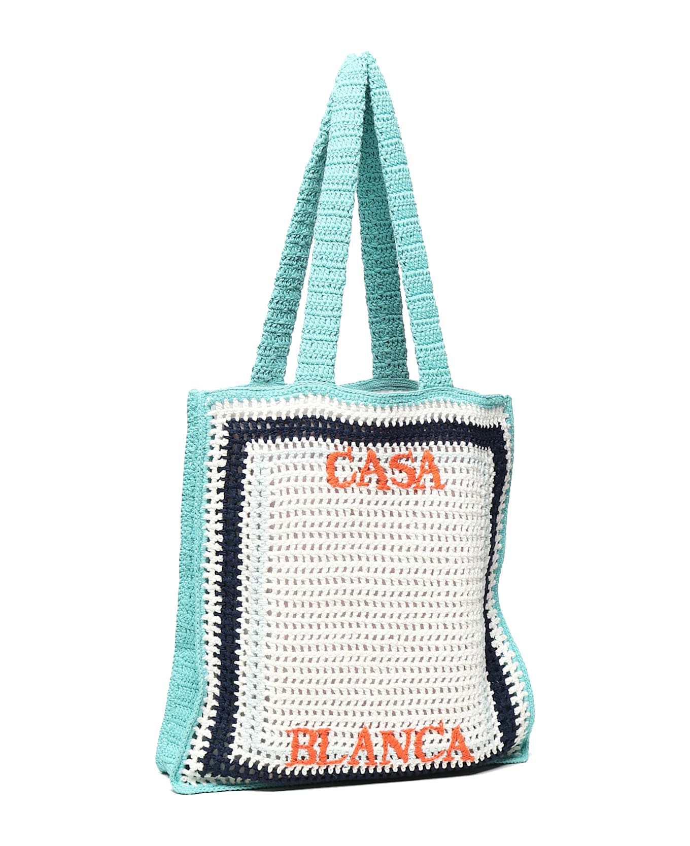 Casablanca Atlantis Crochet Tote Bag - WHITE/BLUE/LIGHT BLUE