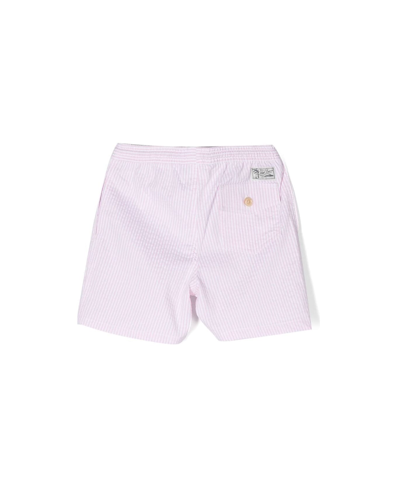 Ralph Lauren Pink Striped Swim Shorts With Pony - Pink