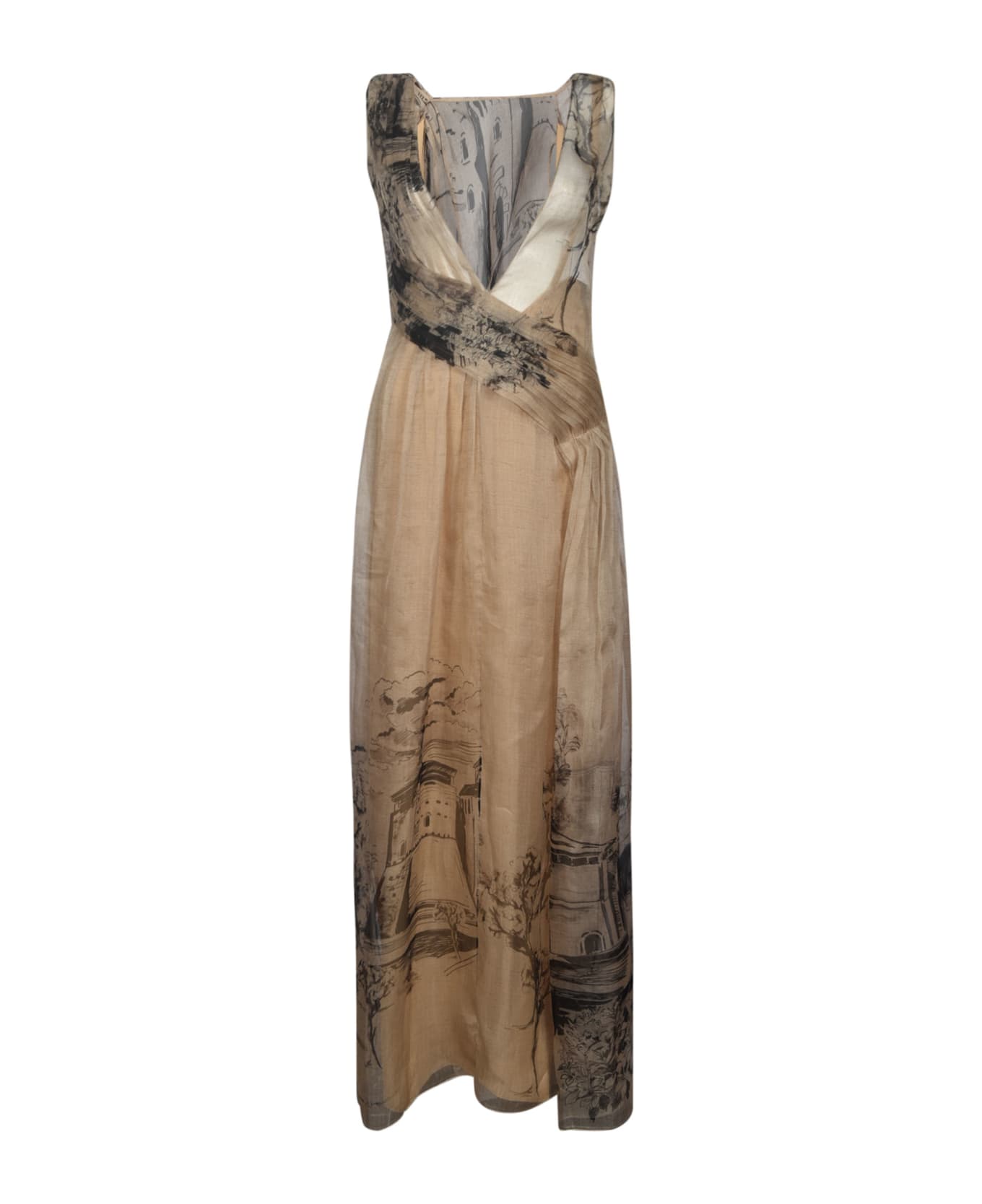 Alberta Ferretti Draped Sleeveless Dress - Beige/Black ワンピース＆ドレス