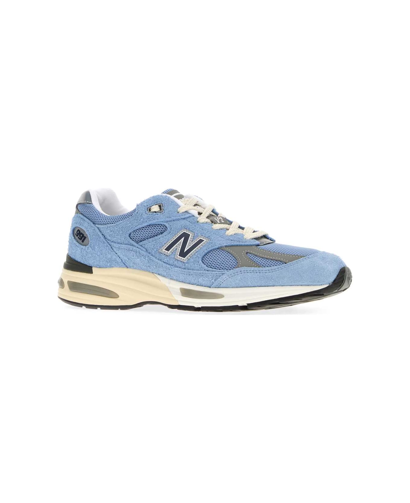 New Balance Light Blue Suede And Mesh 991v2 Sneakers - SKYBLUE
