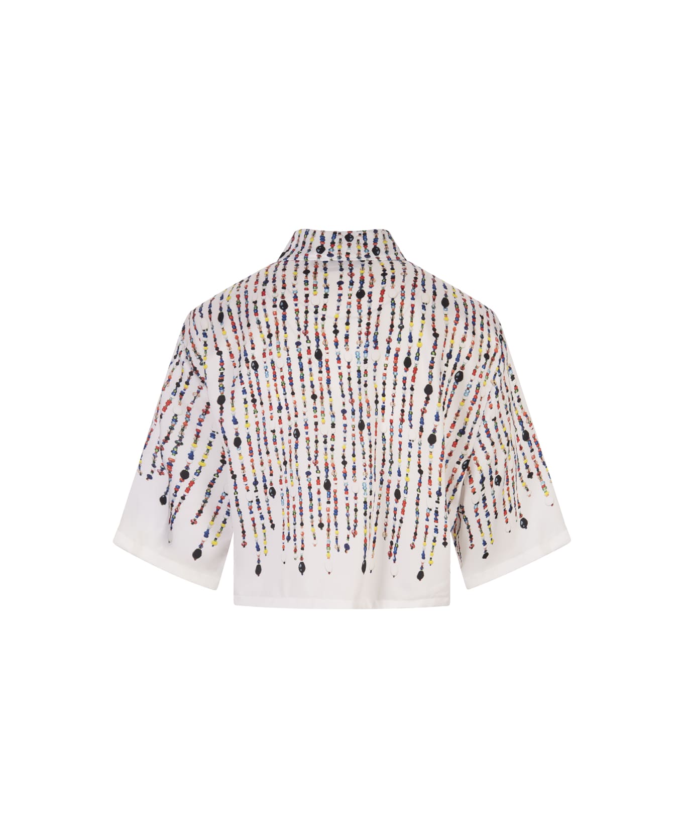 MSGM White Crop Shirt With Multicolour Bead Print - White