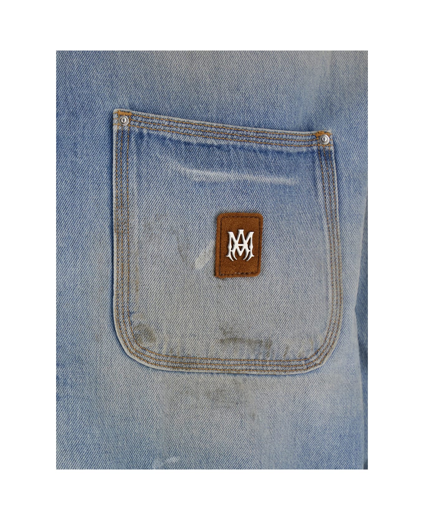 AMIRI Blue Jacket With Classic Collar And Logo Patch On Front And Rear In Denim Man - Blu