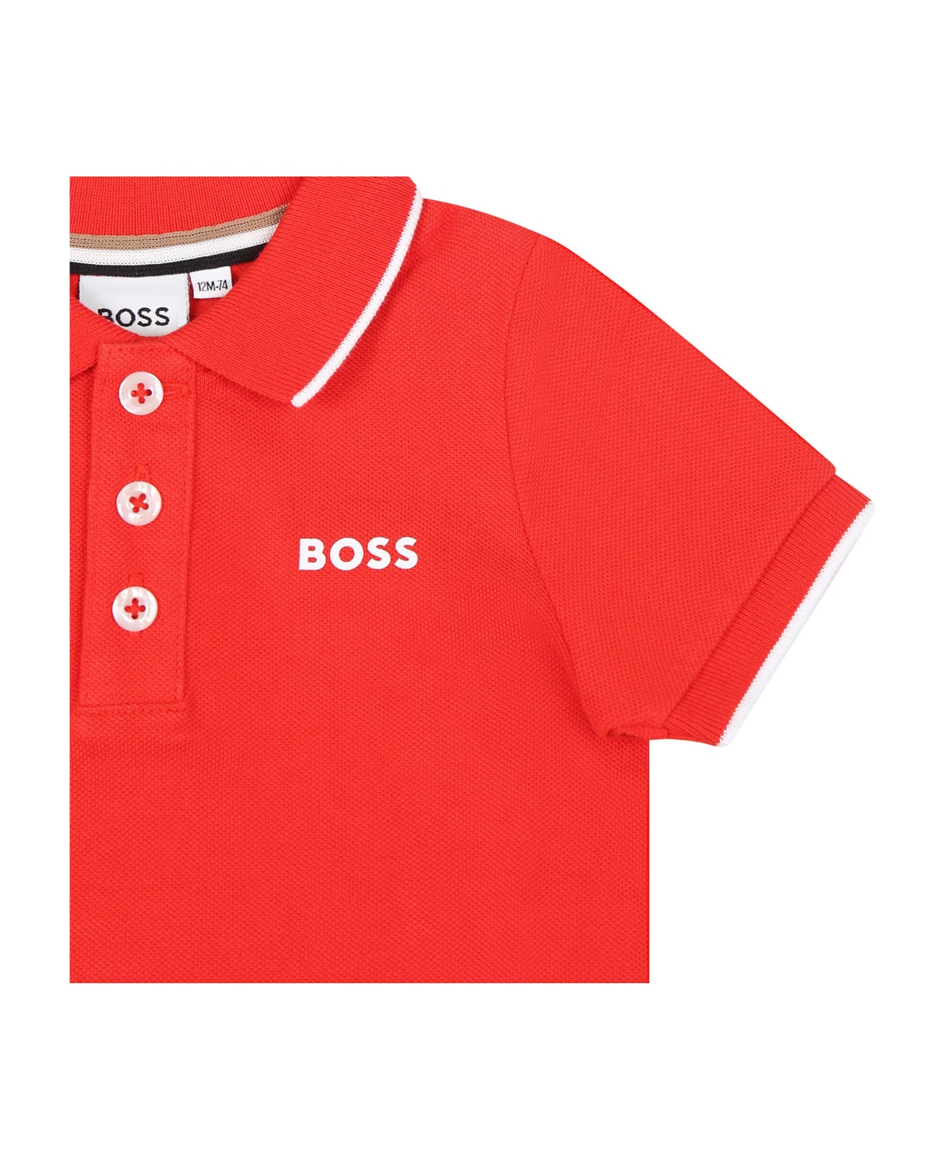 Hugo Boss Red Polo Shirt For Baby Boy With Logo - Red Tシャツ＆ポロシャツ