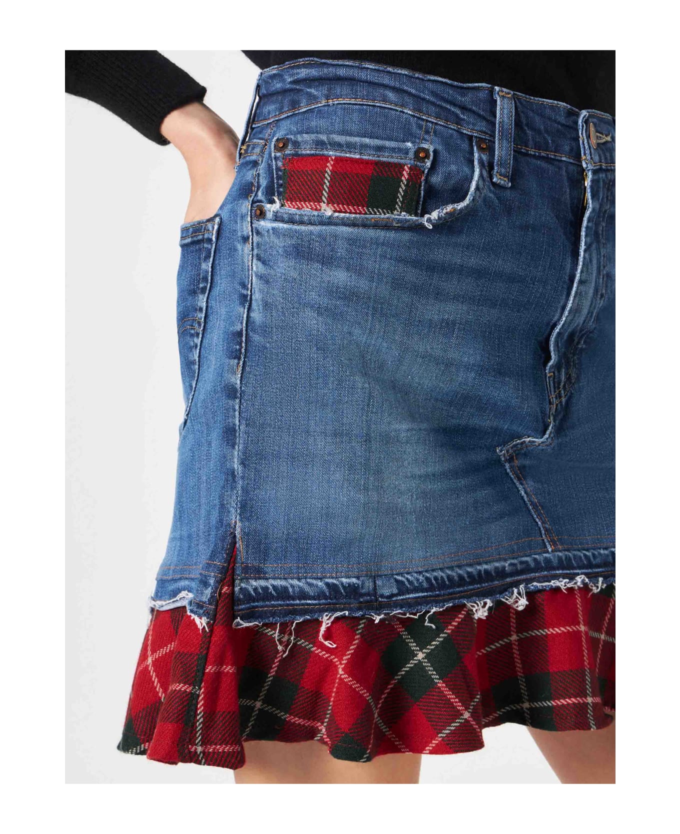 MC2 Saint Barth Woman Vintage Jeans Skirt With Tartan Details