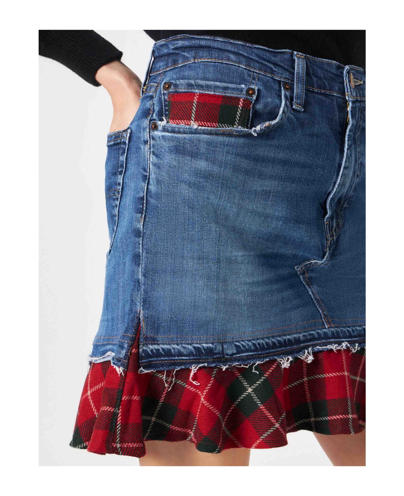 MC2 Saint Barth Woman Vintage Jeans Skirt With Tartan Details スカート