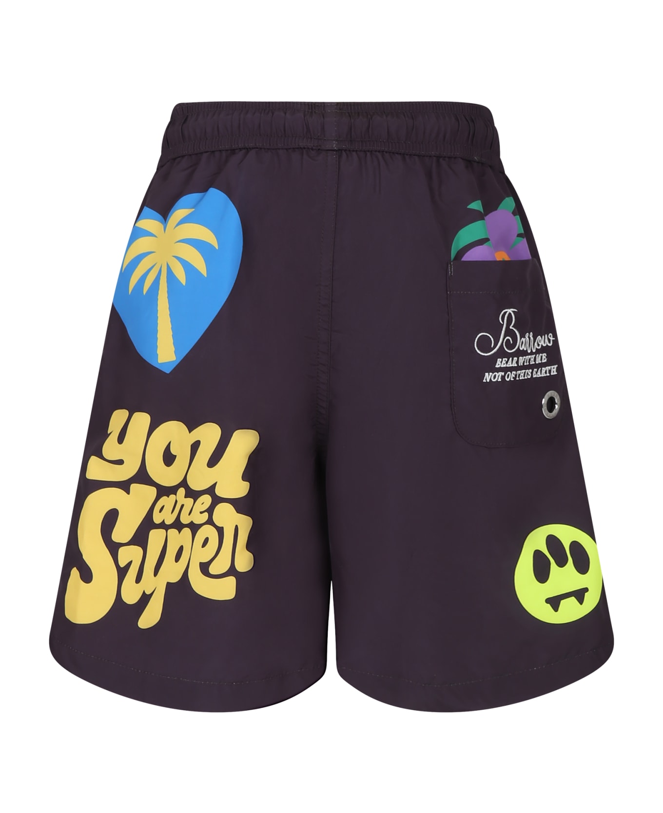Barrow Black Swim Shorts For Boy With Smiley And Logo - Black