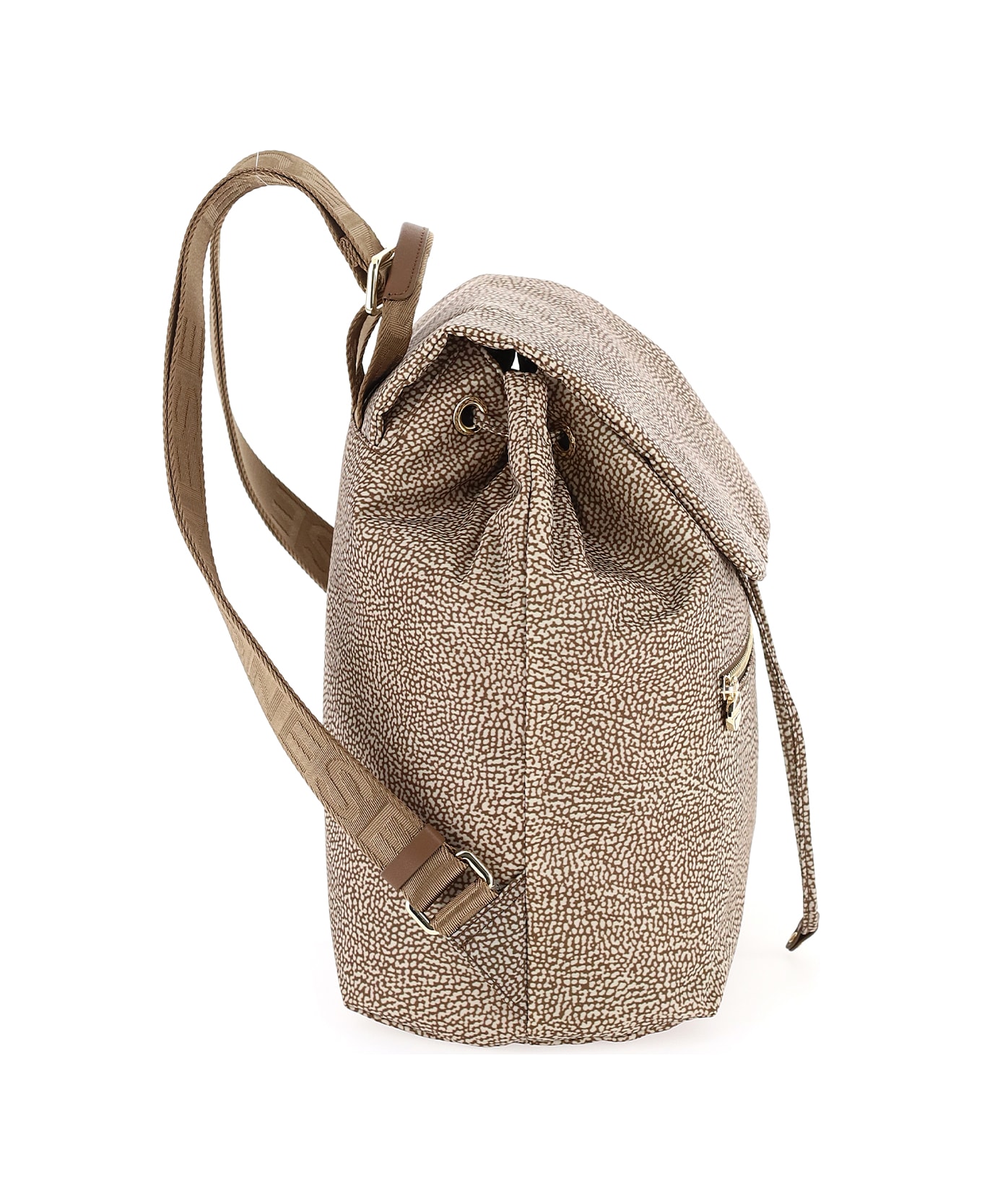 Borbonese Eco Line Medium Backpack In Op Fabric - BEIGE/MARRONE