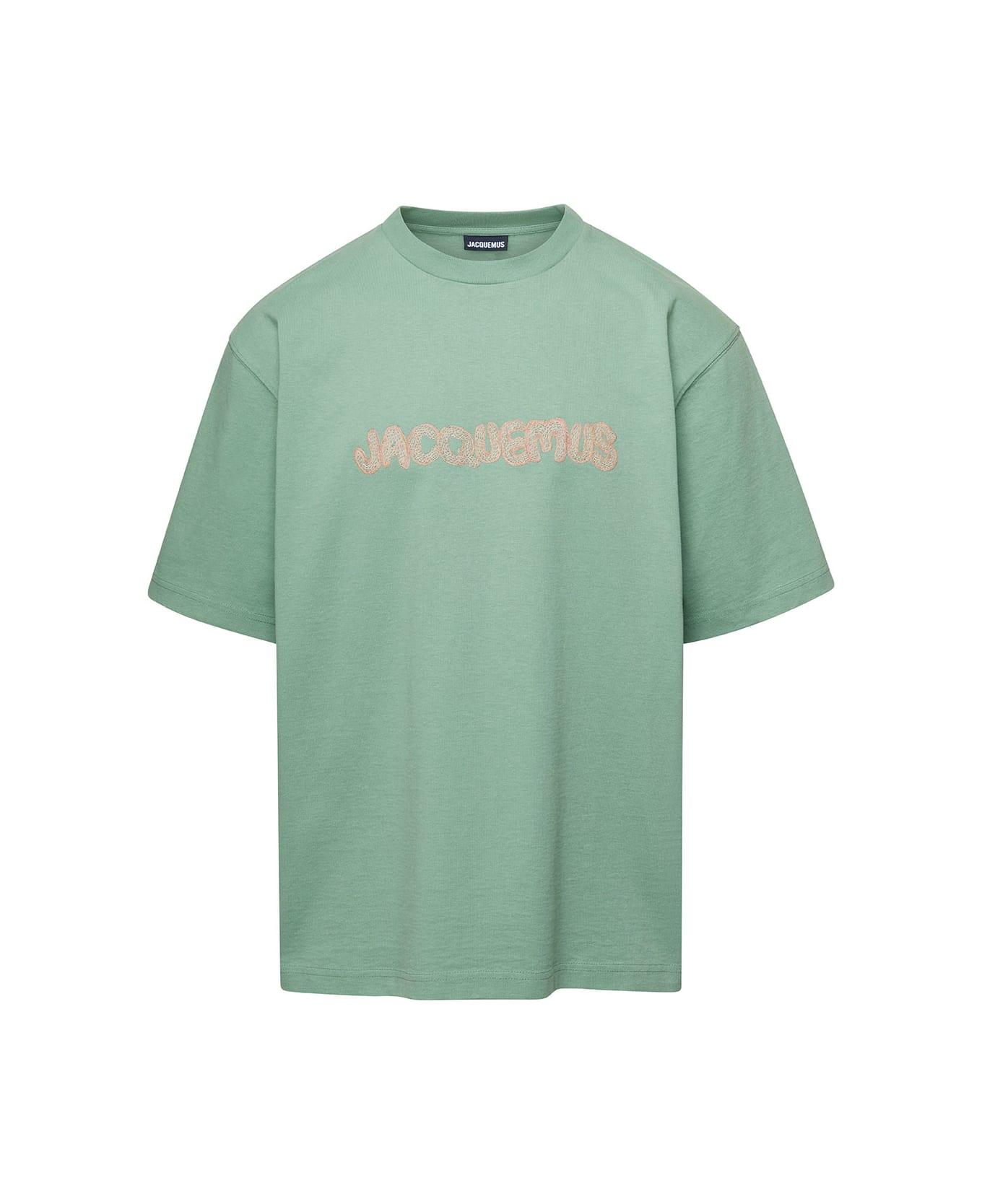 Jacquemus 'raphia' Green T-shirt With Front Logo Embroidery In Cotton ...