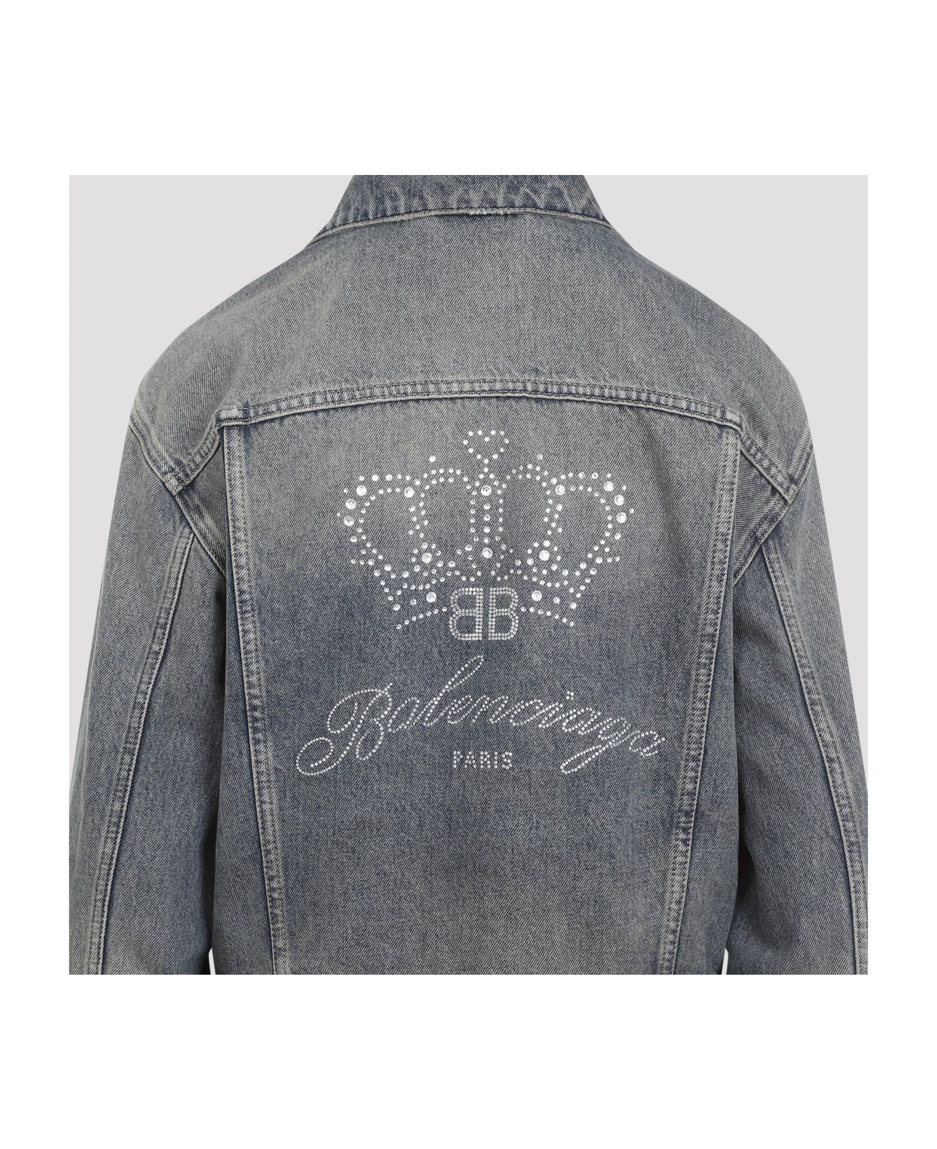 Balenciaga Rhinestone Logo Denim Jacket - Blue Rust