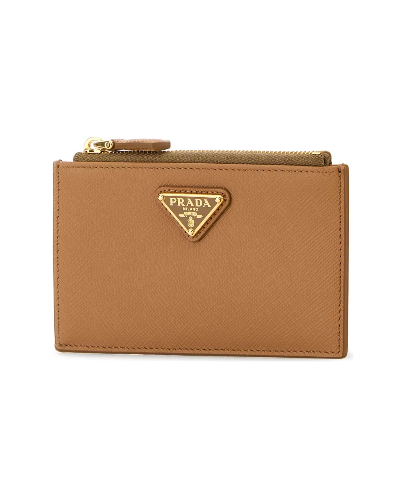 Prada Sand Leather Card Holder - NATURALE