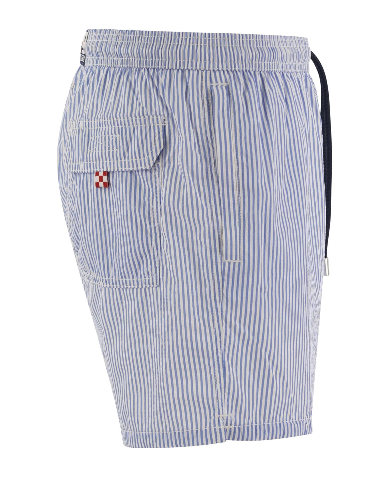 MC2 Saint Barth Patmos - Striped Beach Shorts - White/blue 水着