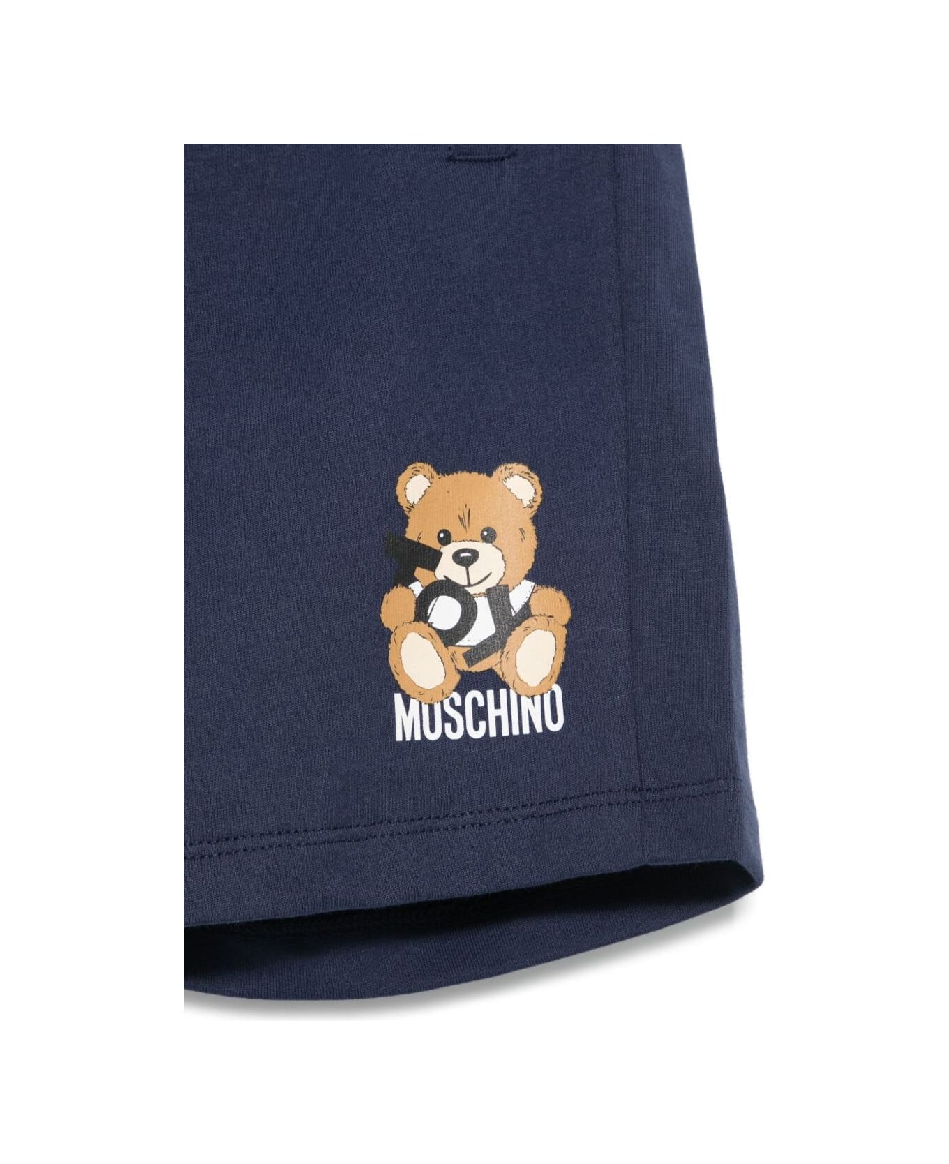 Moschino Blue Shorts With Drawstring Elastic Waist And Logo Detail On The Front In Cotton Boy - Blu