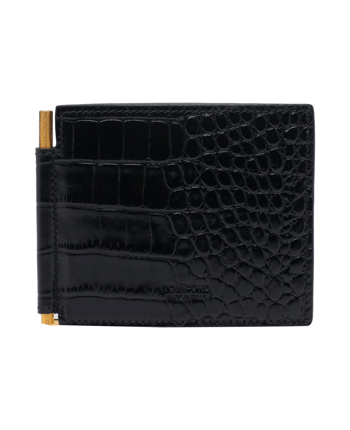 Tom Ford T Line Croco Clip Wallet - Black