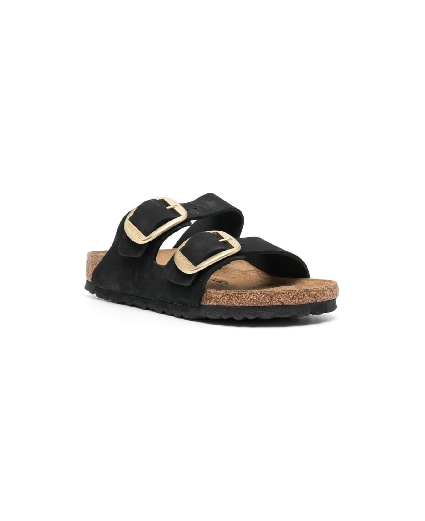 Birkenstock Black 'arizona' Strap-sandals With Golden-tone Buckle In Leather - Black