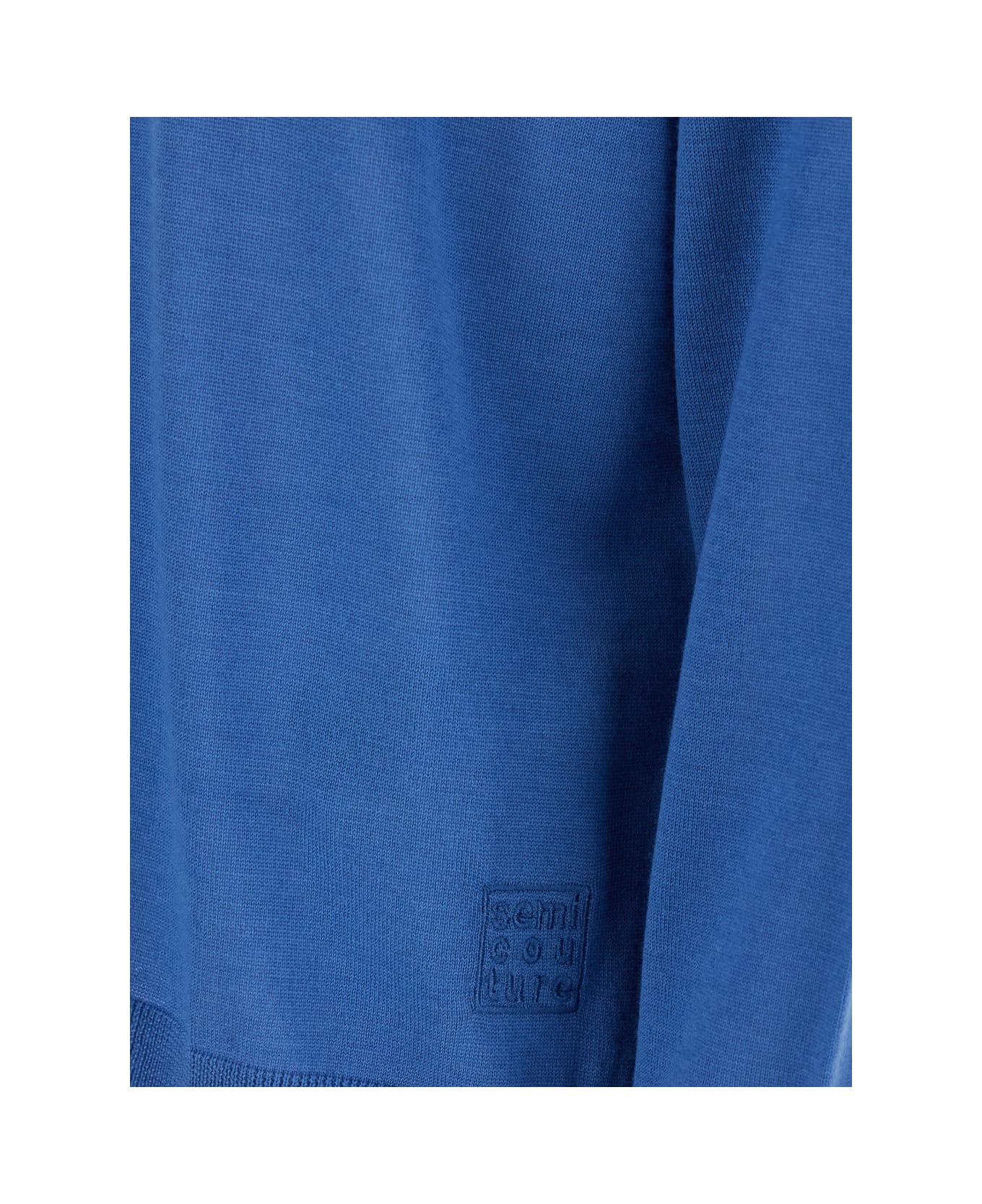 SEMICOUTURE Blue Sweater With V-neck And Logo Embroidered On The Side In Virgin Wool Woman - Blu