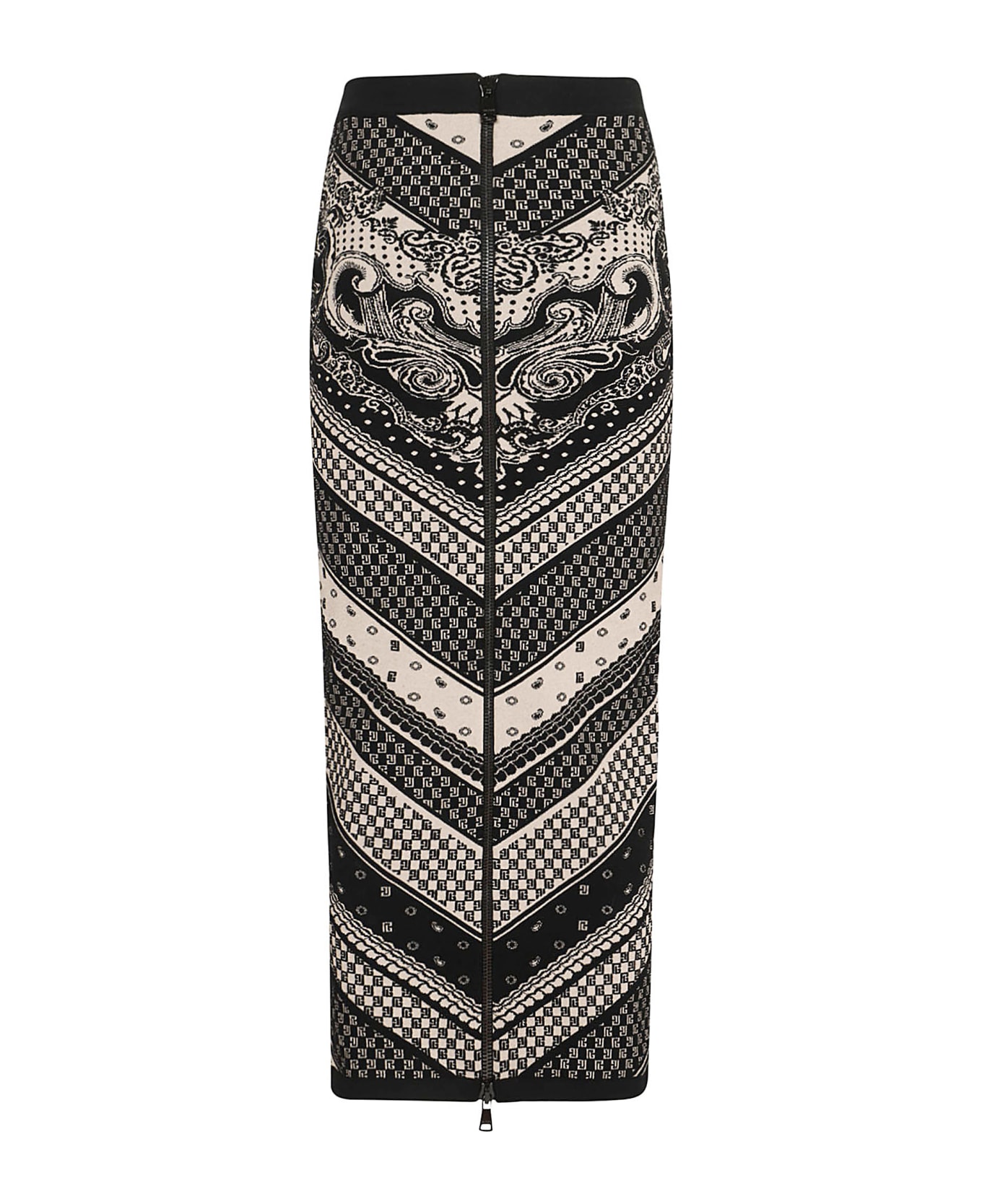 Balmain Paisley & Monogram Knit Midi Skirt - Gfe Ivoire Noir