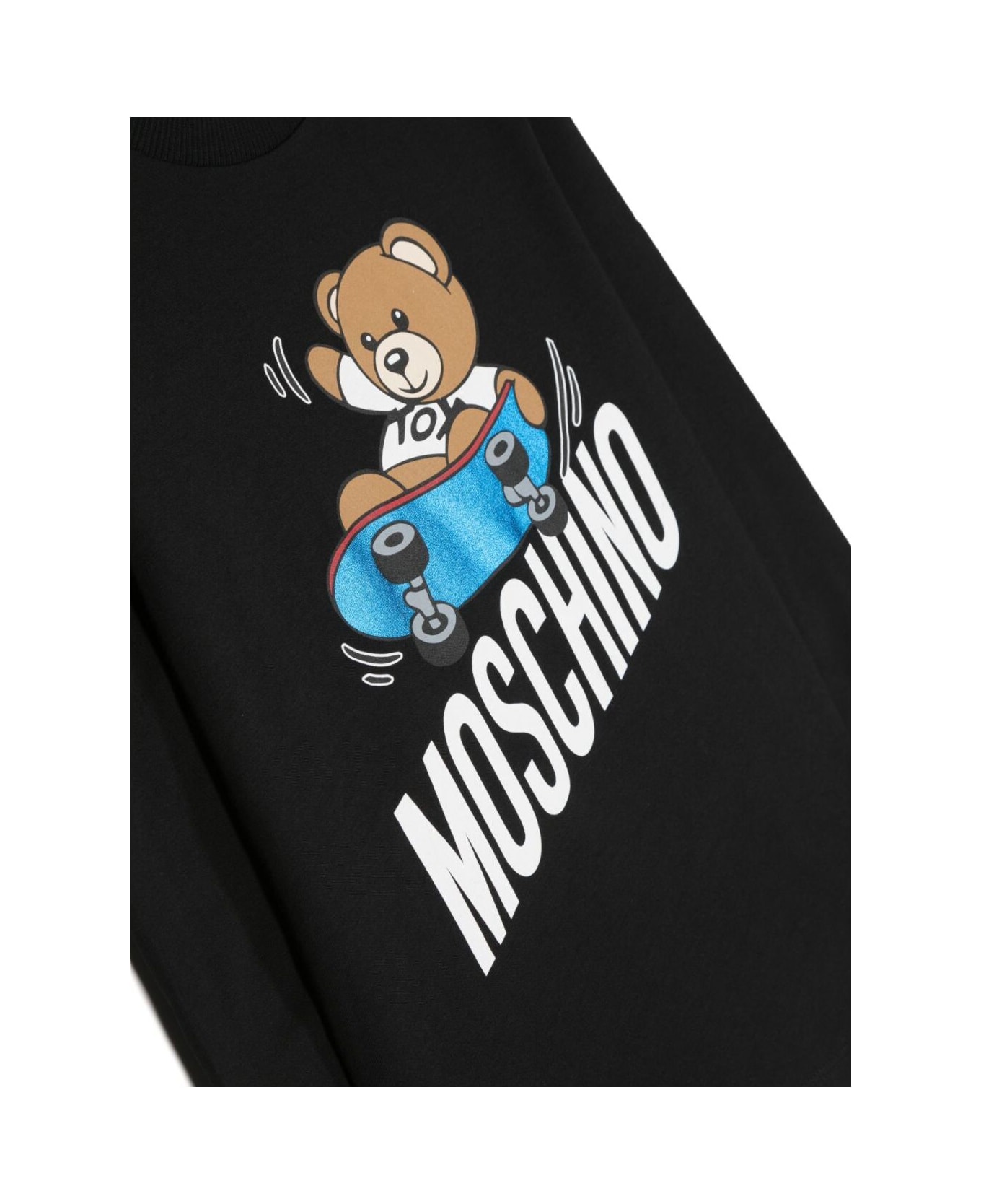 Moschino Black T-shirt Wiith Long Sleeves And Maxi Print In Cotton Boy - Black ニットウェア＆スウェットシャツ