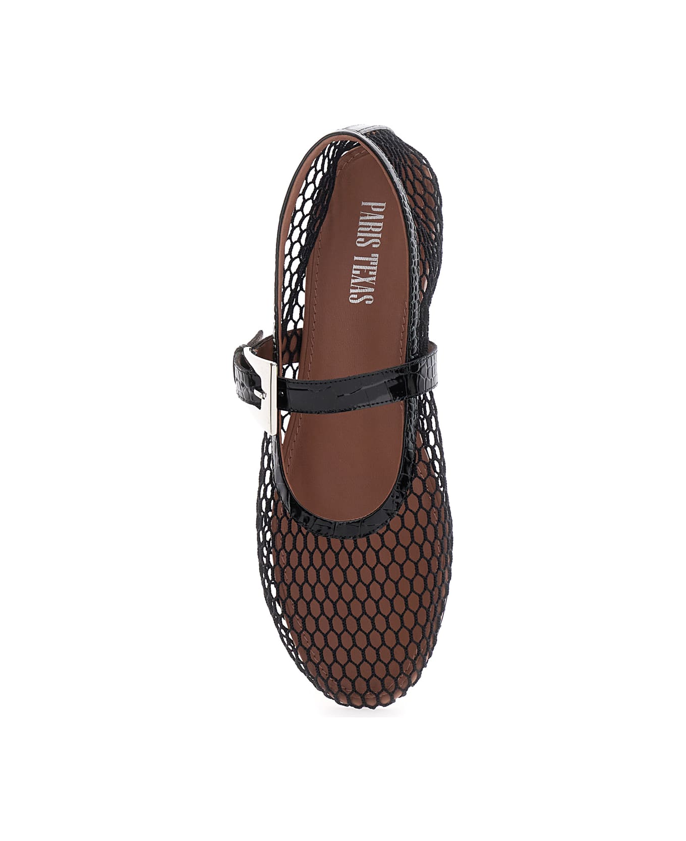 Paris Texas 
sveva
 Black Ballet Flats With Mesh Design And Buckle Closure In Fabric And Leather Woman - Black