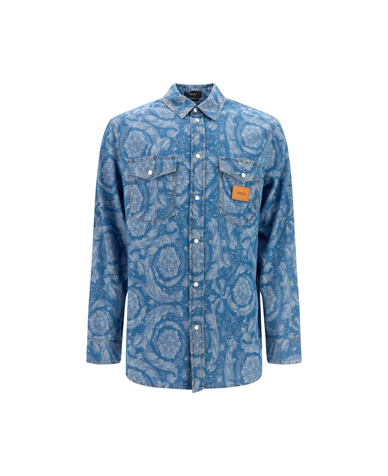 Versace Light Blue Cotton Denim Shirt - Blu Medio Lavato