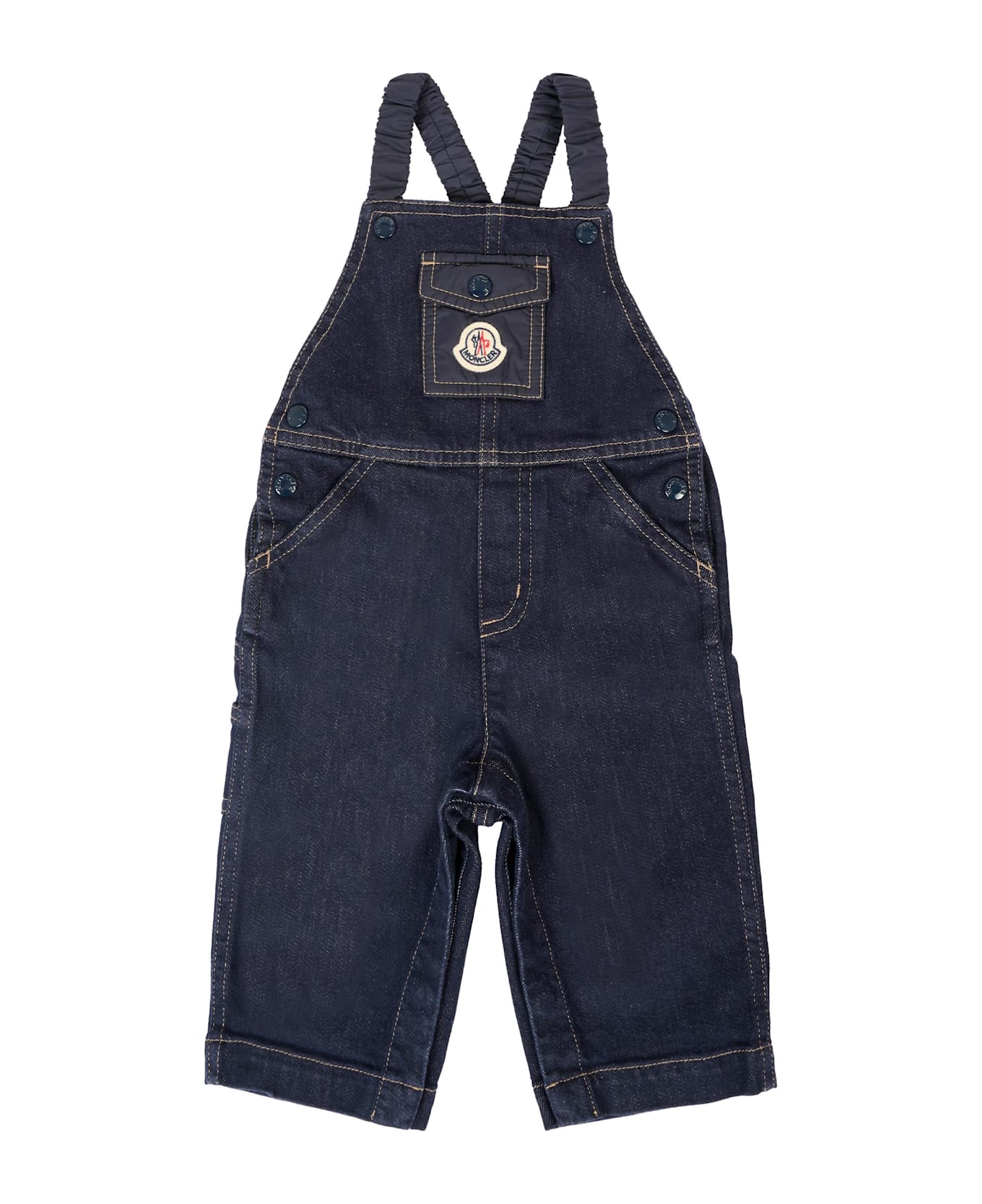 Moncler Denim Dungarees For Baby Boy With Logo - Denim コート＆ジャケット