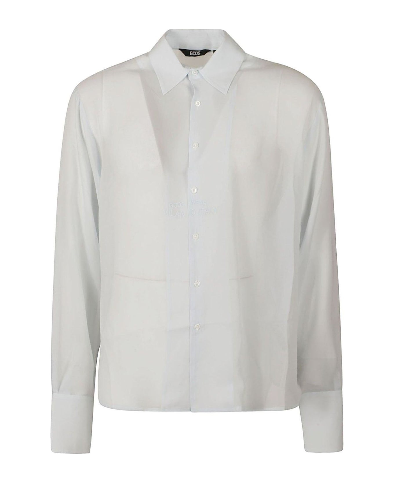 GCDS Georgette Buttoned Long-sleeved Shirt - BLUE