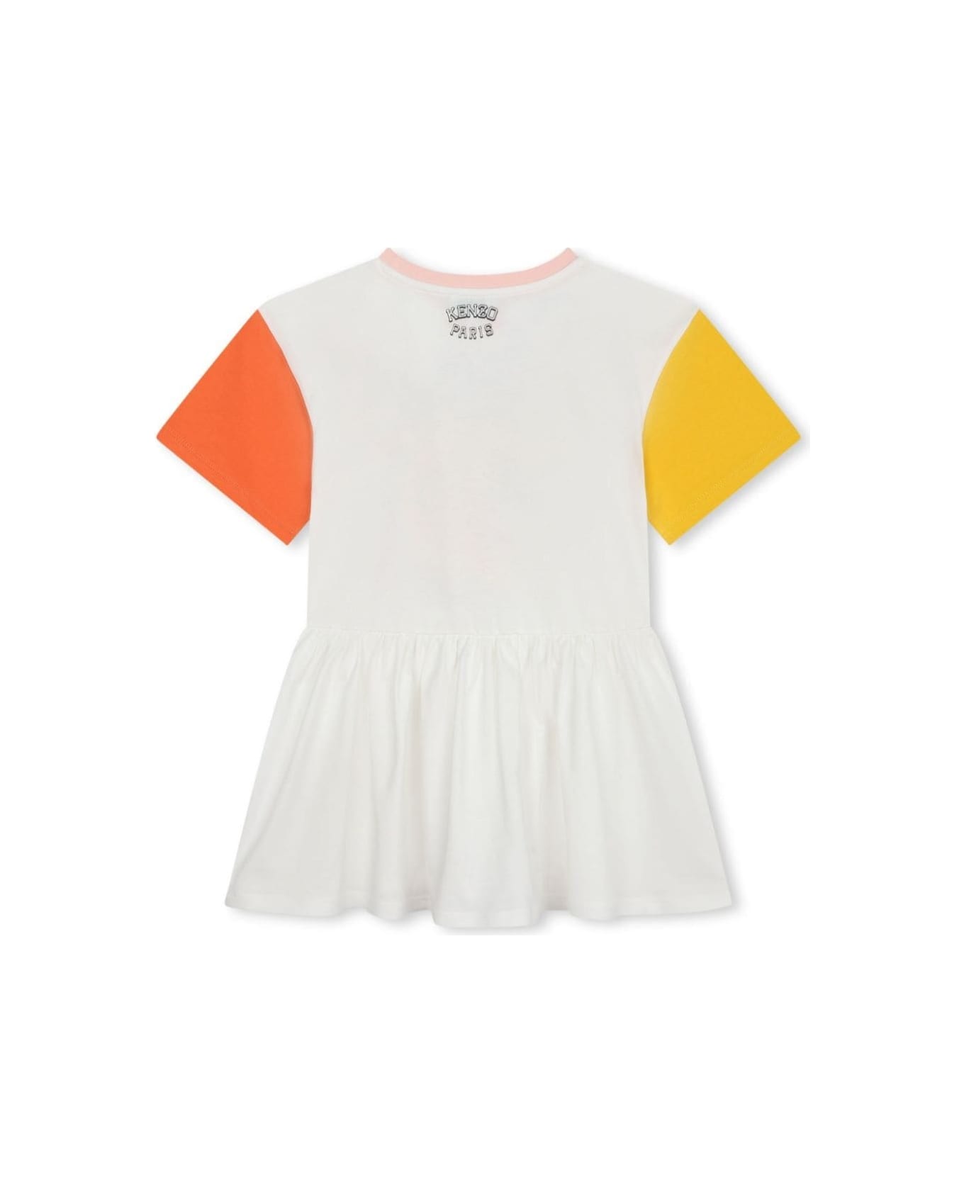 Kenzo Kids White Pleated Mini Dress In Cotton Girl - Multicolor ワンピース＆ドレス