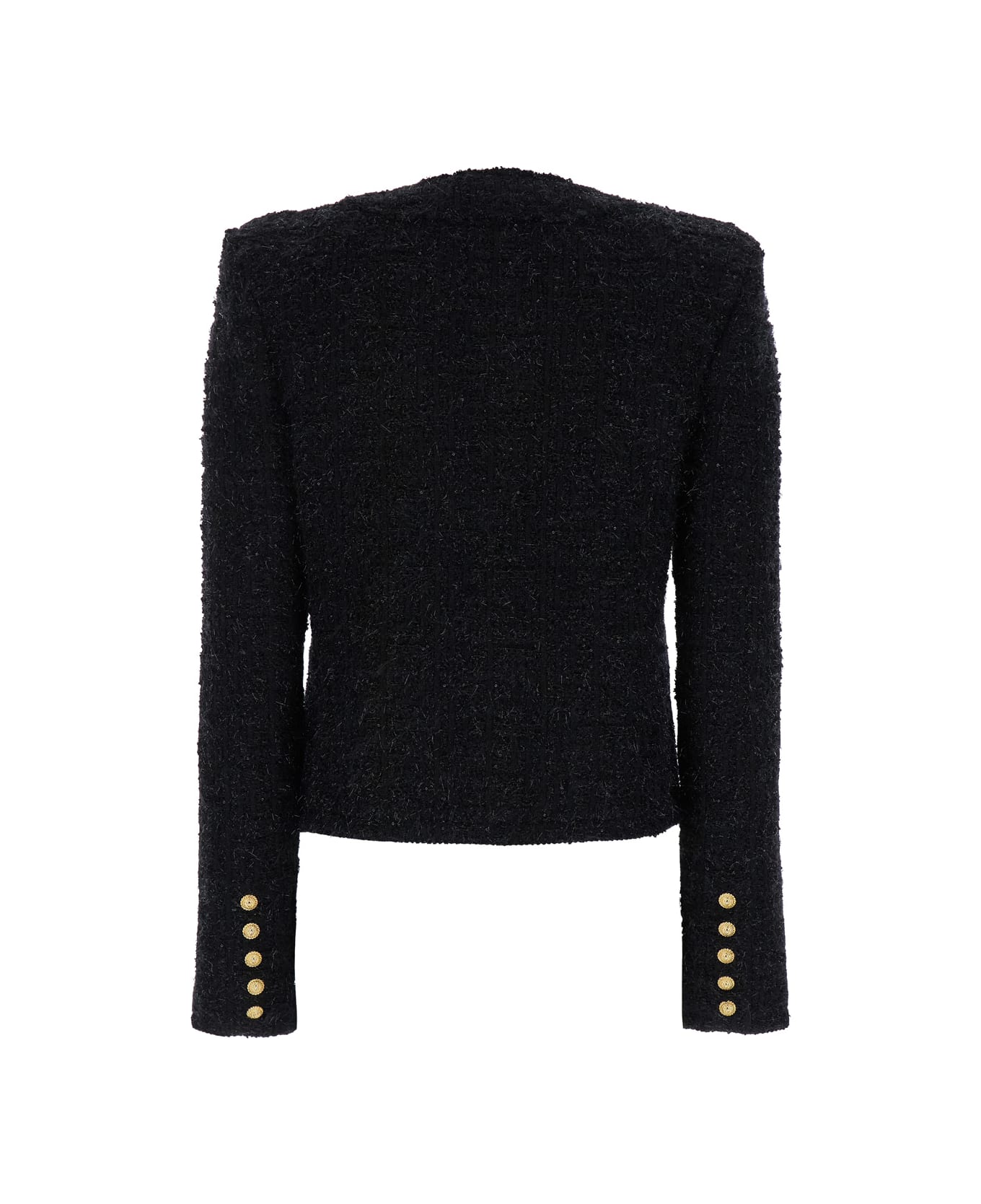 Balmain 'miami' Black Collarless Jacket With Jewel Buttons In Tweed Woman - Black
