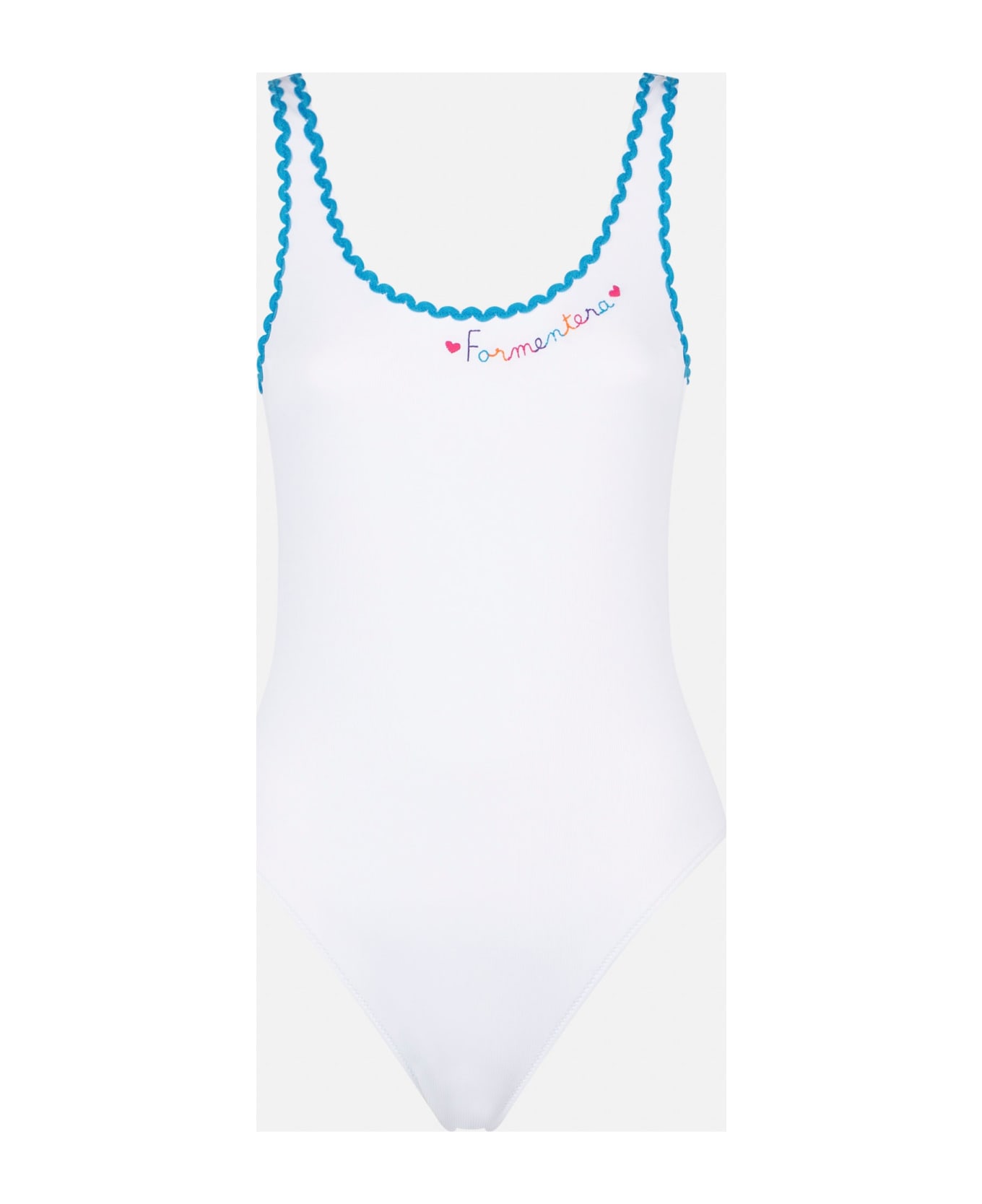 MC2 Saint Barth One Piece Swimsuit With Formentera Embroidery - WHITE