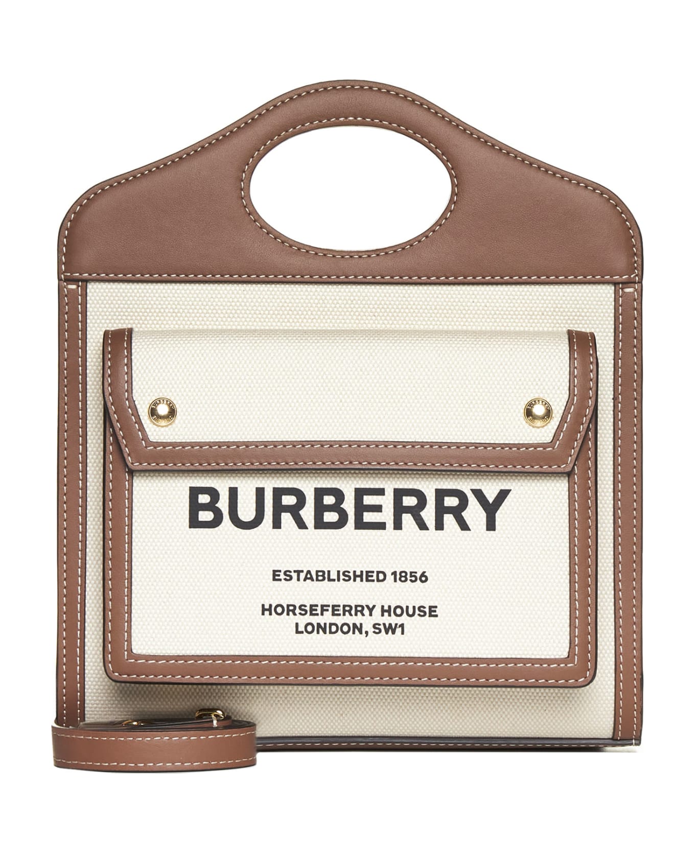 Burberry Mini Two-tone Canvas And Leather Pocket Bag - Natural/malt brown