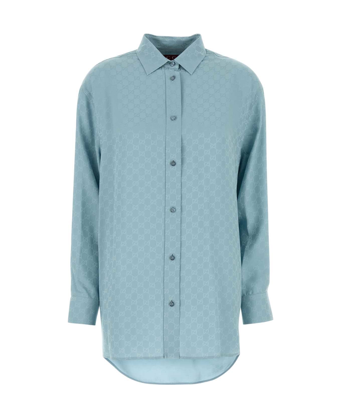 Gucci Light Blue Silk Oversize Shirt - BLU